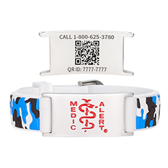 QR Code Child Titanium Medical ID Bracelet Blue Camo